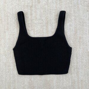 Aritzia Babaton Arjun Sculpt Knit Black Ribbed Tank Crop Top M